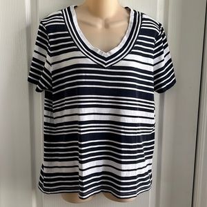 2/$5 Rafaella Navy/White Striped Cotton S/S Top-L